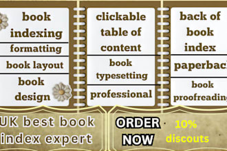 create a professional back of ebook or book indexing for publishing
