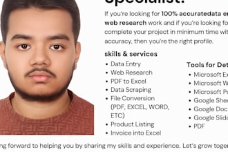 do data entry, data extract, web rechearch on command