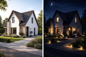 convert your day image to realistic night scene with lighting