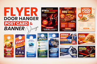 design door hanger, rack card, eddm mailer postcard, marketing dl flyer design