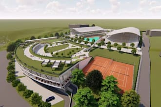 redesign 3d sport complex,football stadium facility, gaming arena,outdoor render