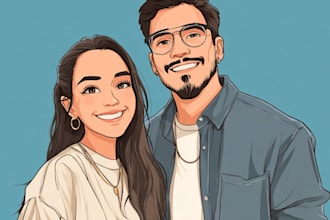 draw vector realistic cartoon line art portrait your family