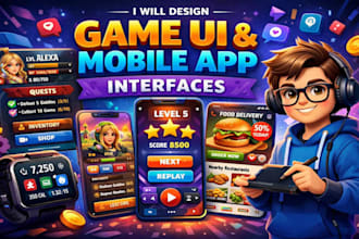 design or redesign UI UX hud menus mobile game interfaces UI UX website apps