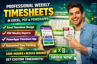 design professional weekly timesheets with excel, PDF and powerapps app