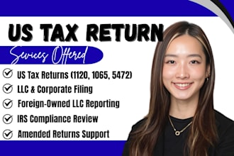prepare US business tax returns 1120 1065 5472 llc corporate tax, US tax filing