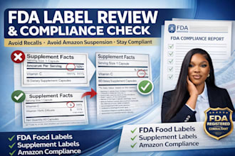 review food product and supplement label, cosmetic product for fda compliance