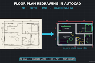 convert PDF, image or sketch to autocad dwg and redraw floor plans