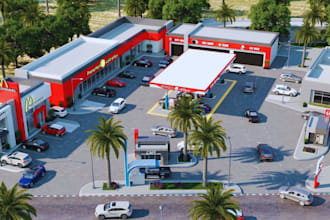 design 3d gas station, ev charging station, petrol station, gas station shield