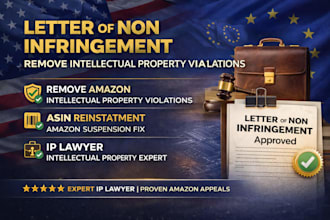 draft amazon patent non infringement letter, ip lawyer asin reinstatement amazon