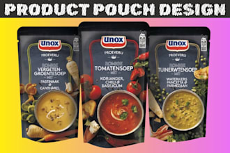 do standup pouch, mylar bag, box design and product packaging design 1 day