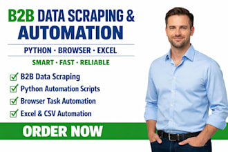 do b2b data scrapping, python automation,  browser  automation, excel automation