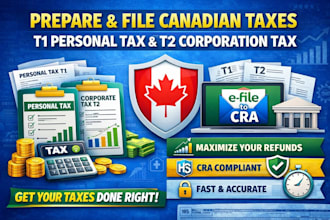 prepare and file canadian taxes,corporation tax t2, personal tax t1