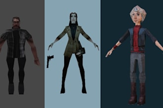 create 3d ps1 ps2 psx n64 retro low poly characters for games and animation