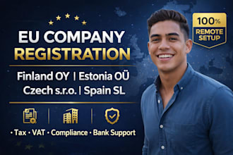 company registration in finland oy, estonia ou, czech republic s,r,o , spain sl
