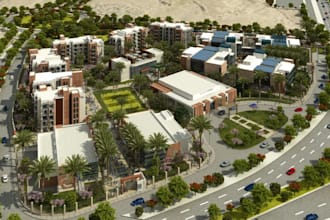 recreate urban space planning, master plan render,site plan zoning visualization