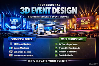 design 3d event stage, virtual staging, 3d rendering, event design, planning