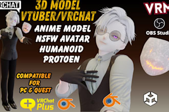 create 3d anime model for vrchat avatar, 3d vtuber model for pc, quest, animaze