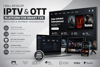 develop iptv app, ott platform for smart tvs with vod and payment integration