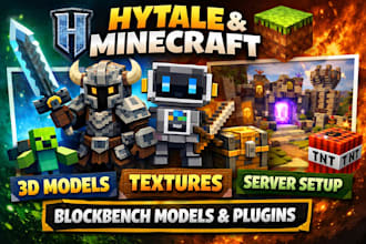 create custom hytale 3d, mc model, texture, skin, mob, plugin and server setup