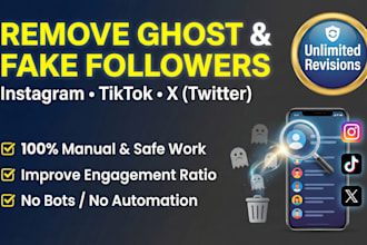 remove, delete, bot and fake followers to unfollow instagram, tiktok, x twitter