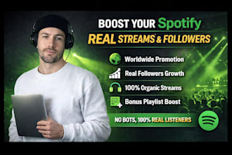 promote your spotify for real streams, followers, and global growth