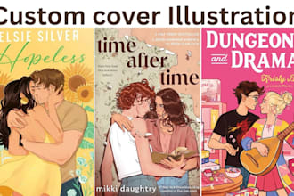 design illustrated romance book cover, ebook, fantasy romance book cover