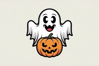 do unique spooky ghost and pumpkin logo within two day