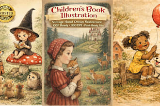 create vintage handdrawn watercolor illustrations for childrens books