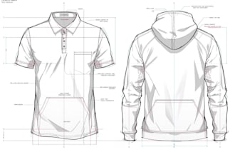 design polo shirt, hoodie technical sketch and techpack