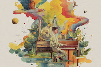 make surreal watercolor painting for music album cover art