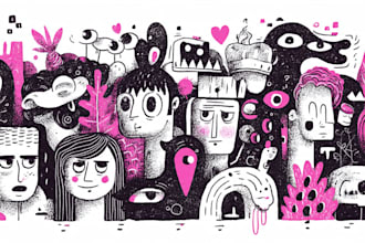 draw line art hand drawn doodle illustration, icons