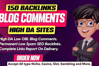 build 150 high authority blog comment dofollow SEO backlinks