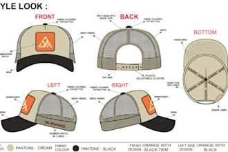 design custom hats and caps with tech pack and mockups