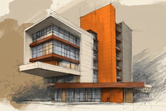 draw an architectural sketches of building illustrations