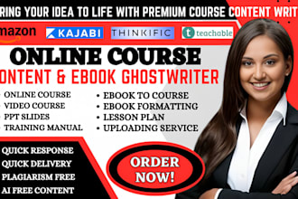 ebook online course content, video course edit, course creation, curriculum, ppt