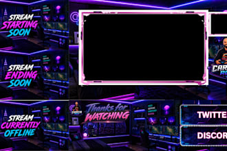 design animated twitch overlay screens and logo