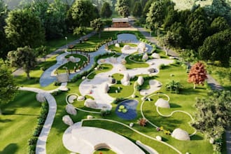 buildup 3d resort master plan, golf course design, site plan,golf hole rendering