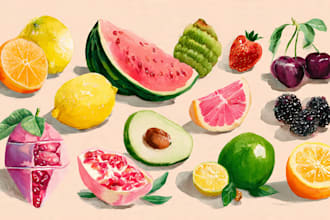 hand drawing food and fruits illustrations