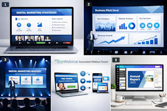 design professional webinar slides, zoom event presentations, and webinar funnel