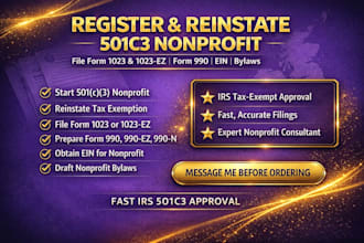 reinstate register 501c3 nonprofit, file form 1023 1023ez form 990 ein bylaws