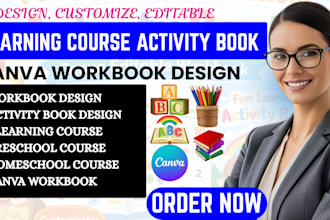 design elearning course activity book, canva workbook  for preschool, homeschool
