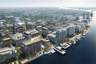 develop urban waterfront park,community public spaces,landscape plot plan render