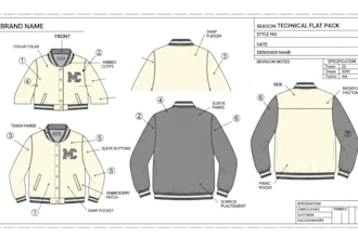 create fashion technical drawing, tech pack design technical sheet for you