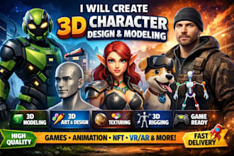 create 3d character design, 3d character modeling, 3d art, 3d design, 3d rigging