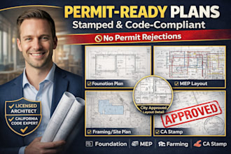 license architect foundation plan, mep drawing, farming plan, california stamp