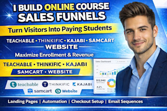 create online course sales funnel on teachable thinkific kajabi samcart website