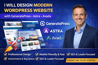 design wordpress website with generatepress, astra and avada theme
