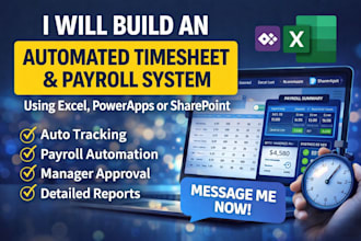 build an automated employee timesheet and payroll system in excel or powerapps