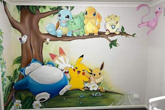 design a pokémon space mural wallpaper for kids room