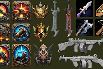 3d game assets, game icons, low high poly model game art, props for unity unreal
